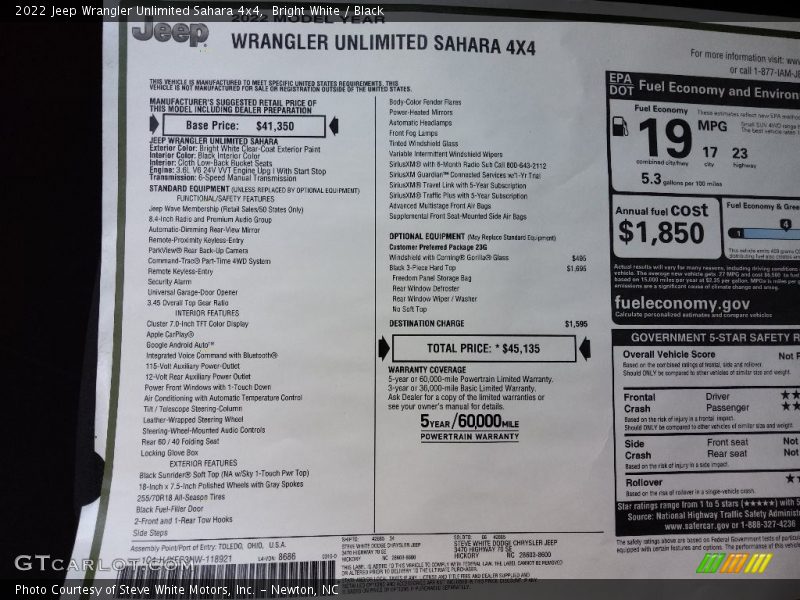  2022 Wrangler Unlimited Sahara 4x4 Window Sticker