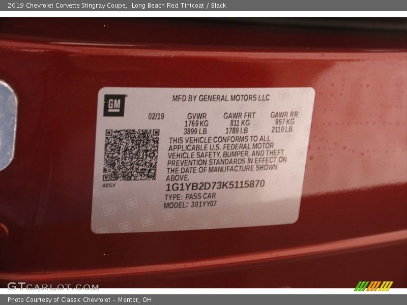 Long Beach Red Tintcoat / Black 2019 Chevrolet Corvette Stingray Coupe