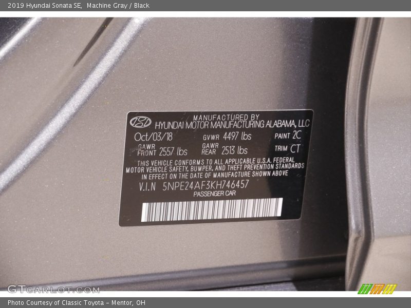 Machine Gray / Black 2019 Hyundai Sonata SE
