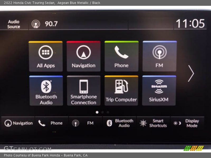 Aegean Blue Metallic / Black 2022 Honda Civic Touring Sedan