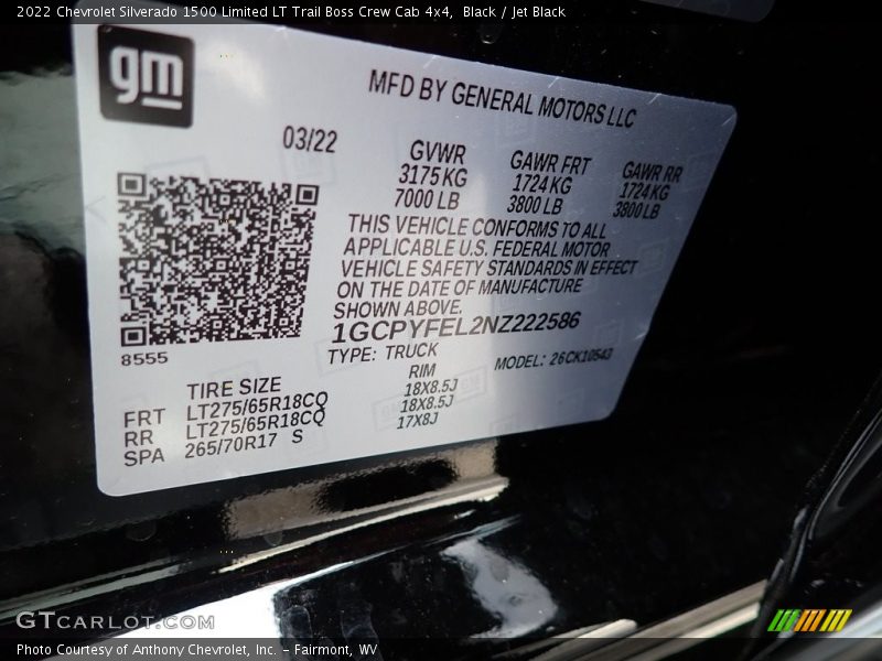 Black / Jet Black 2022 Chevrolet Silverado 1500 Limited LT Trail Boss Crew Cab 4x4