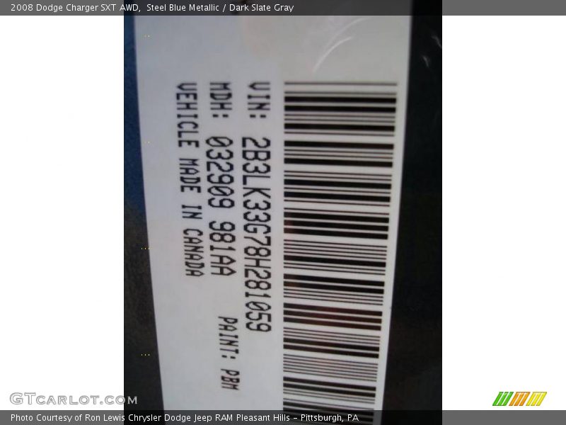 Steel Blue Metallic / Dark Slate Gray 2008 Dodge Charger SXT AWD