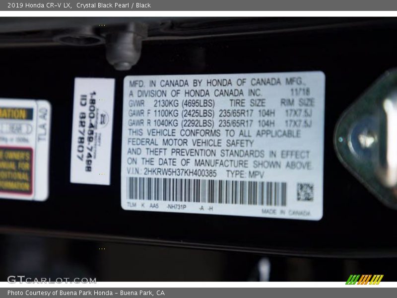 Crystal Black Pearl / Black 2019 Honda CR-V LX