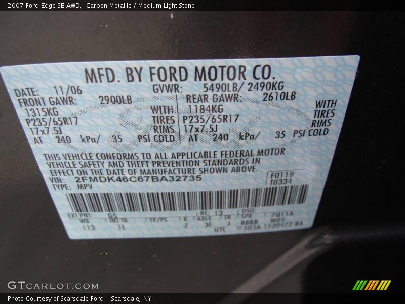 Carbon Metallic / Medium Light Stone 2007 Ford Edge SE AWD