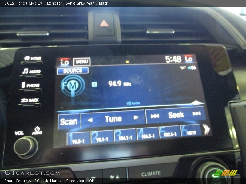 Sonic Gray Pearl / Black 2019 Honda Civic EX Hatchback