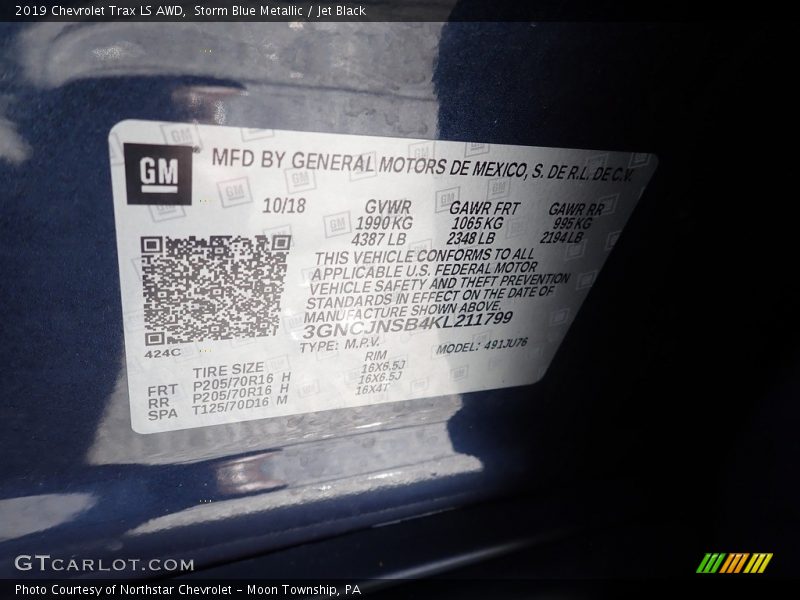 Storm Blue Metallic / Jet Black 2019 Chevrolet Trax LS AWD
