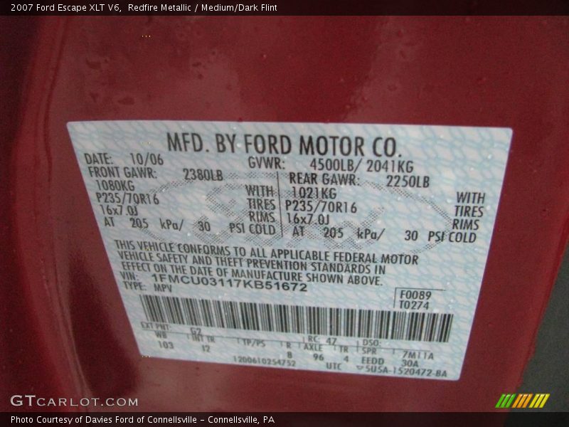 Redfire Metallic / Medium/Dark Flint 2007 Ford Escape XLT V6