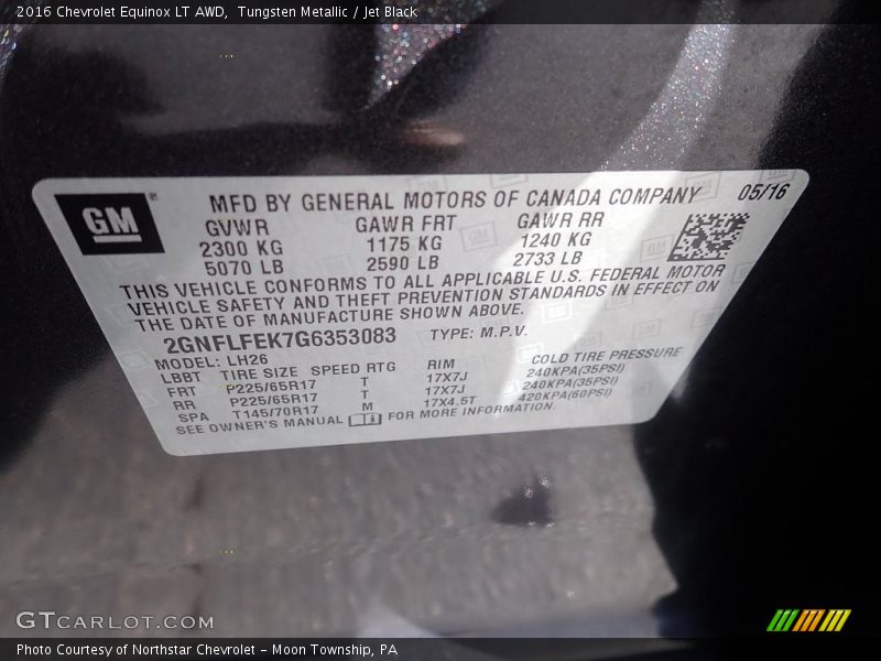 Tungsten Metallic / Jet Black 2016 Chevrolet Equinox LT AWD