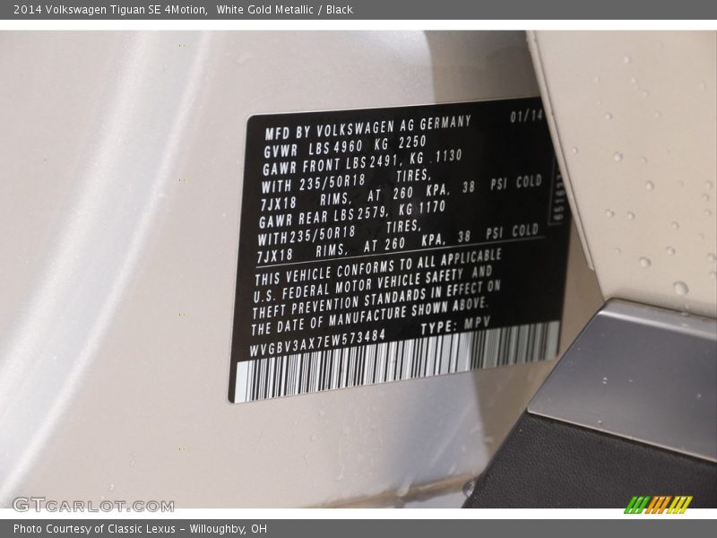 White Gold Metallic / Black 2014 Volkswagen Tiguan SE 4Motion