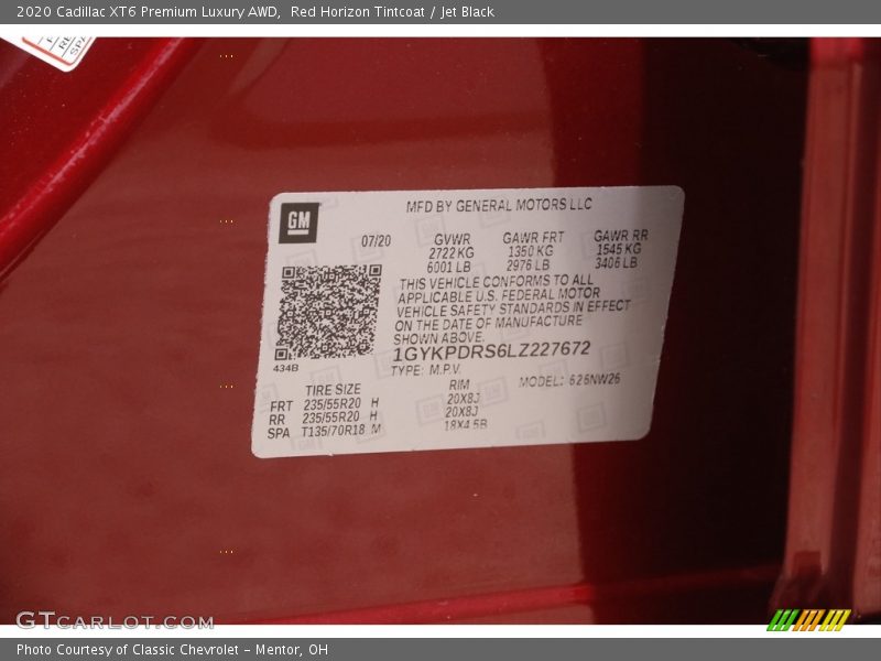 Red Horizon Tintcoat / Jet Black 2020 Cadillac XT6 Premium Luxury AWD