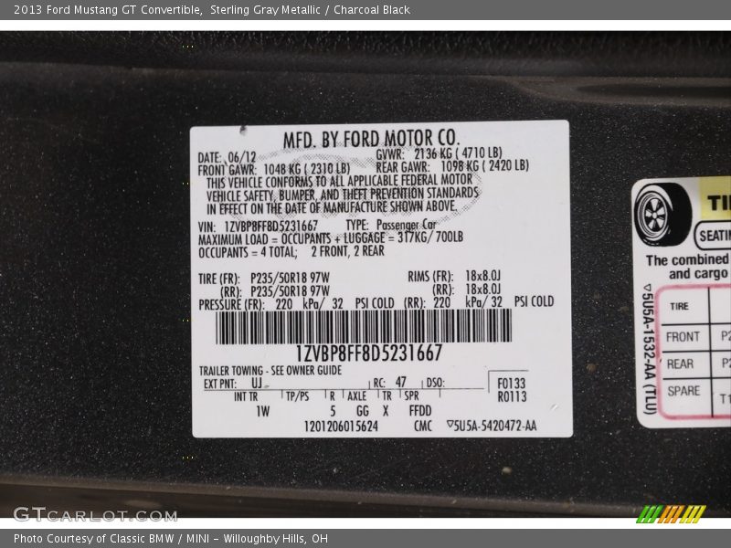 Sterling Gray Metallic / Charcoal Black 2013 Ford Mustang GT Convertible