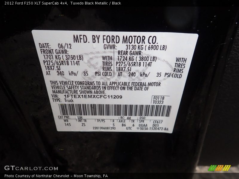 Tuxedo Black Metallic / Black 2012 Ford F150 XLT SuperCab 4x4