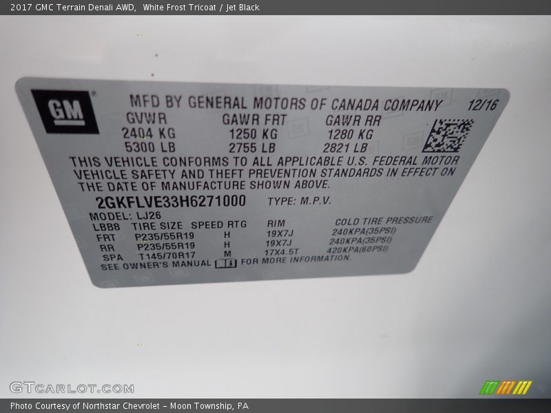 White Frost Tricoat / Jet Black 2017 GMC Terrain Denali AWD