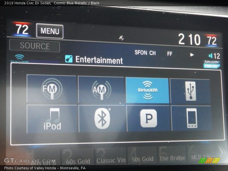 Cosmic Blue Metallic / Black 2019 Honda Civic EX Sedan