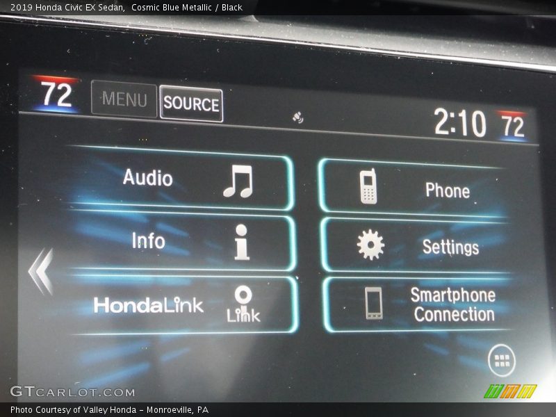 Cosmic Blue Metallic / Black 2019 Honda Civic EX Sedan