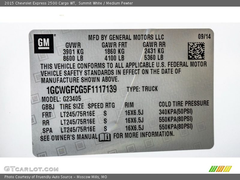 Summit White / Medium Pewter 2015 Chevrolet Express 2500 Cargo WT