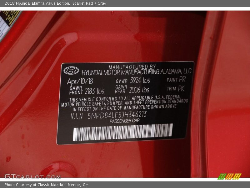 Scarlet Red / Gray 2018 Hyundai Elantra Value Edition