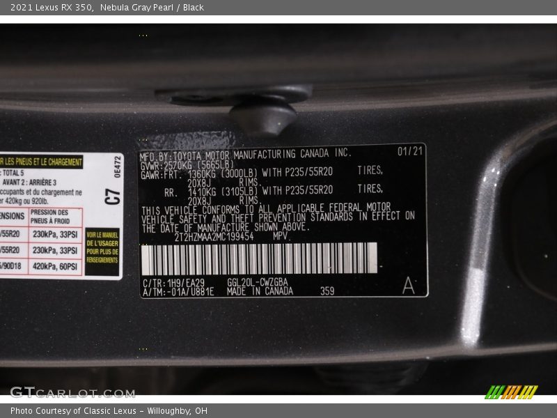 Nebula Gray Pearl / Black 2021 Lexus RX 350