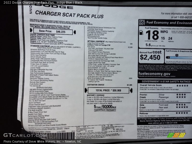  2022 Charger Scat Pack Plus Window Sticker