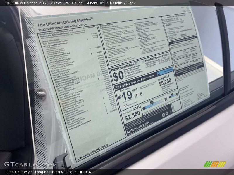  2022 8 Series M850i xDrive Gran Coupe Window Sticker
