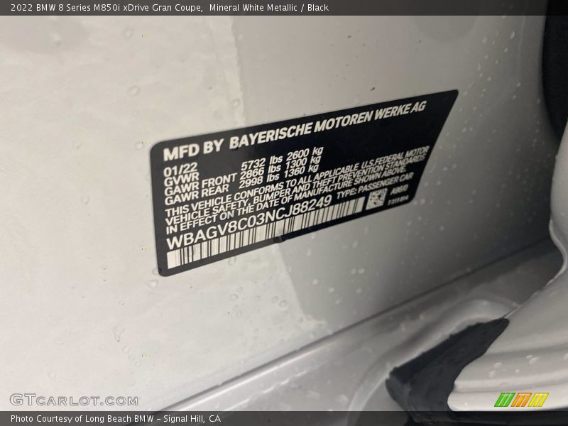 2022 8 Series M850i xDrive Gran Coupe Mineral White Metallic Color Code A96