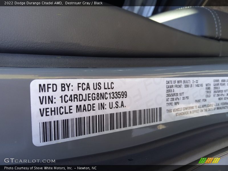 Destroyer Gray / Black 2022 Dodge Durango Citadel AWD