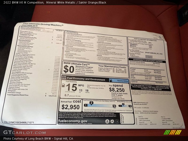  2022 X6 M Competition Window Sticker