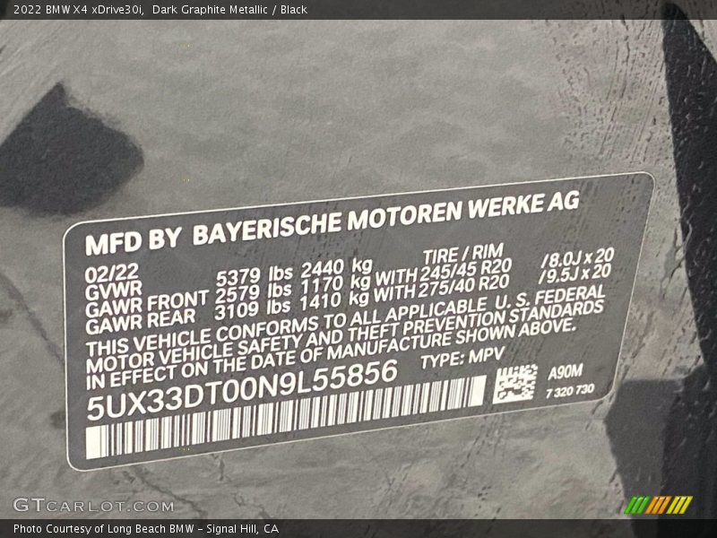 2022 X4 xDrive30i Dark Graphite Metallic Color Code A90
