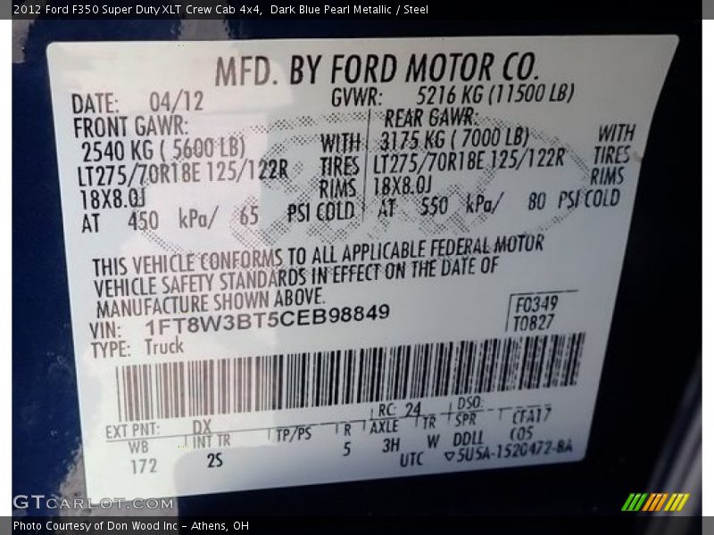 Dark Blue Pearl Metallic / Steel 2012 Ford F350 Super Duty XLT Crew Cab 4x4