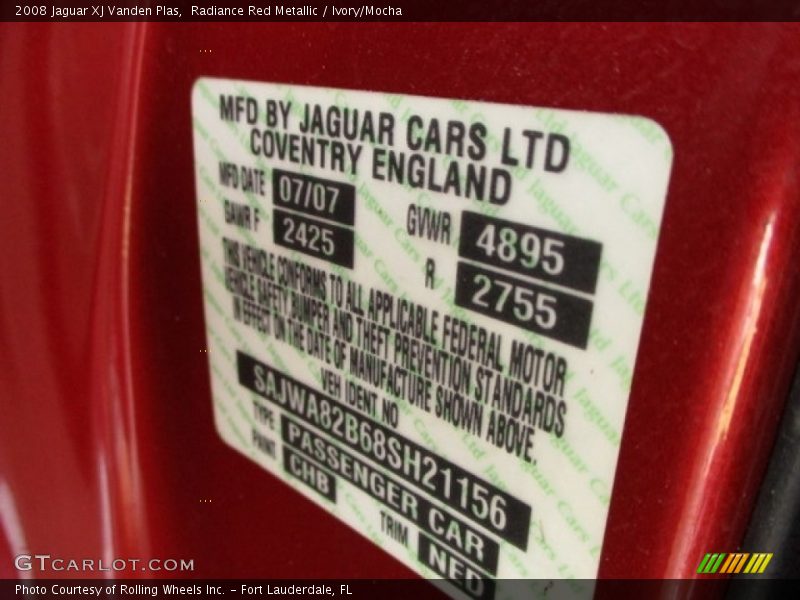 Radiance Red Metallic / Ivory/Mocha 2008 Jaguar XJ Vanden Plas