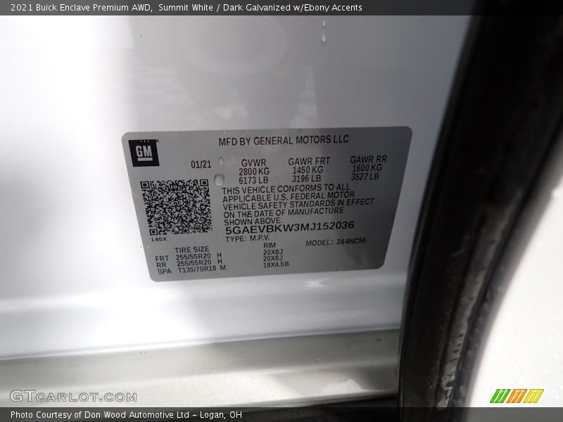 Summit White / Dark Galvanized w/Ebony Accents 2021 Buick Enclave Premium AWD