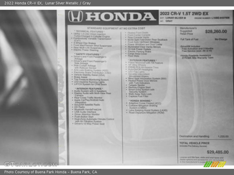  2022 CR-V EX Window Sticker