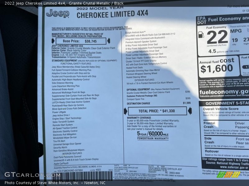  2022 Cherokee Limited 4x4 Window Sticker
