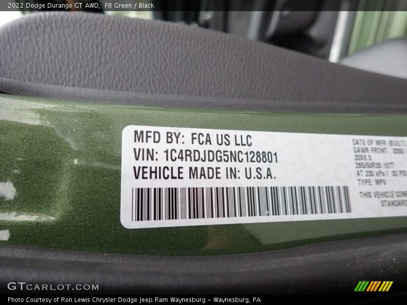F8 Green / Black 2022 Dodge Durango GT AWD