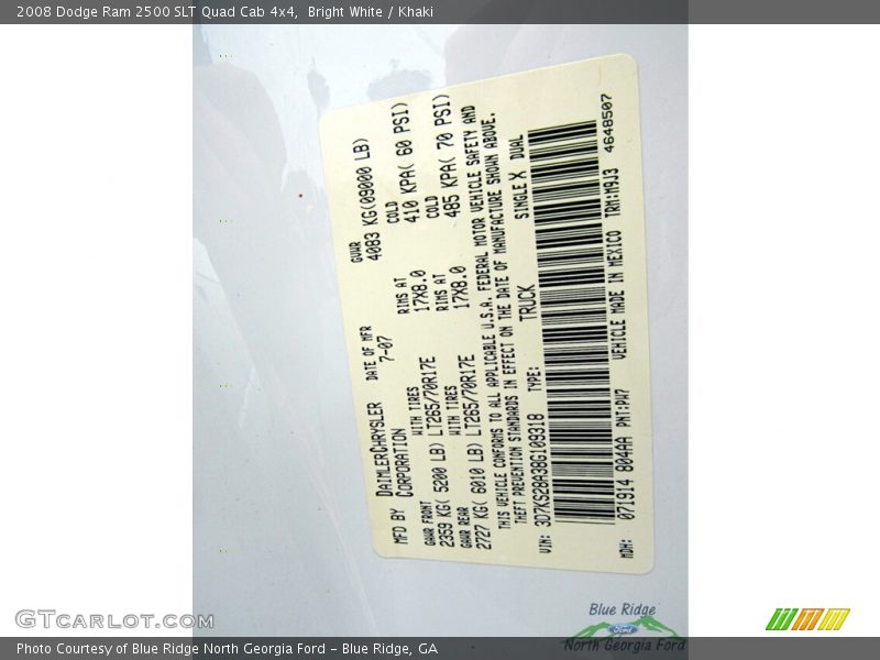 Bright White / Khaki 2008 Dodge Ram 2500 SLT Quad Cab 4x4