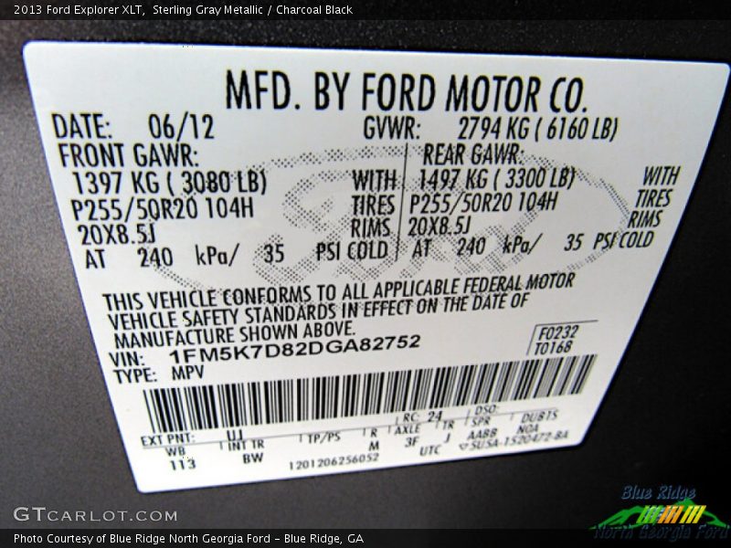 Sterling Gray Metallic / Charcoal Black 2013 Ford Explorer XLT