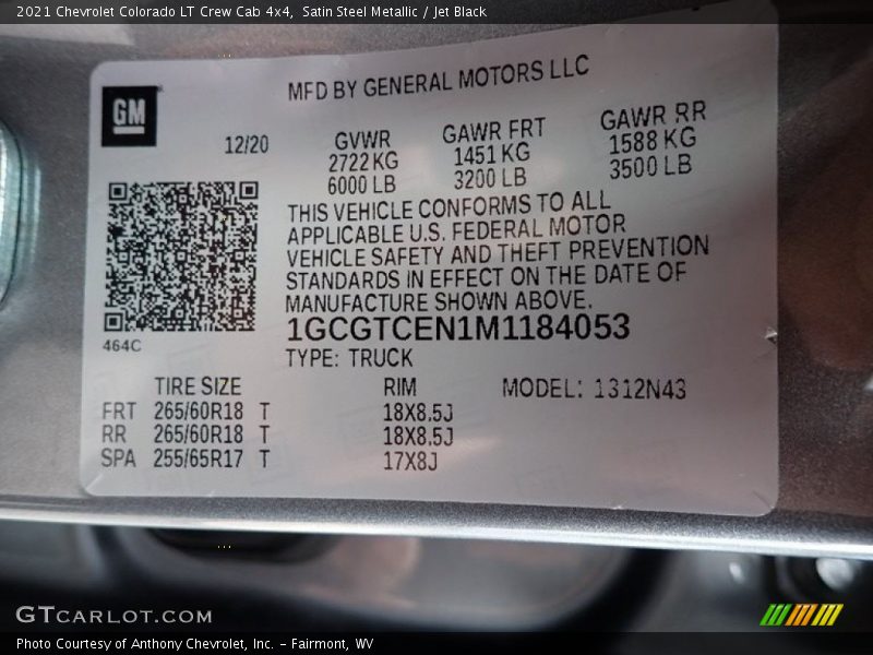 Satin Steel Metallic / Jet Black 2021 Chevrolet Colorado LT Crew Cab 4x4