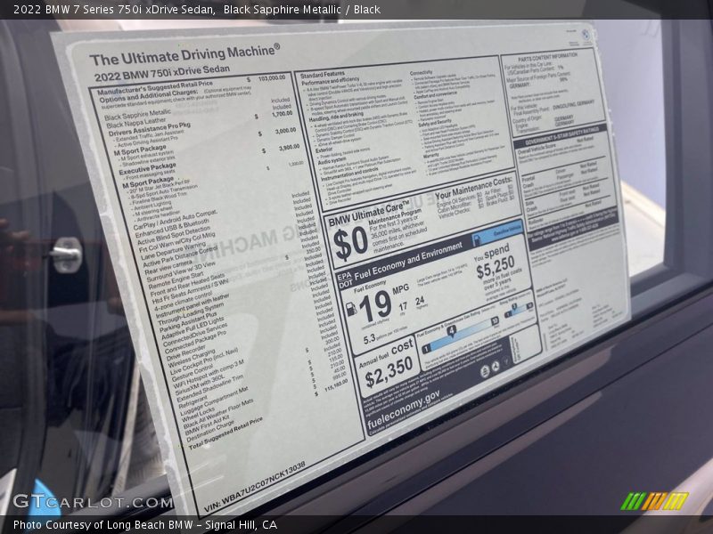 2022 7 Series 750i xDrive Sedan Window Sticker