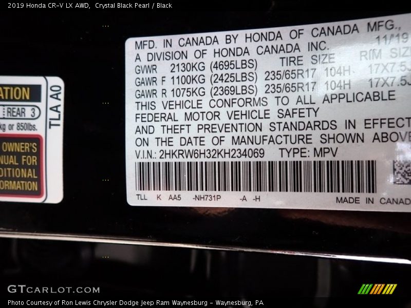 Crystal Black Pearl / Black 2019 Honda CR-V LX AWD