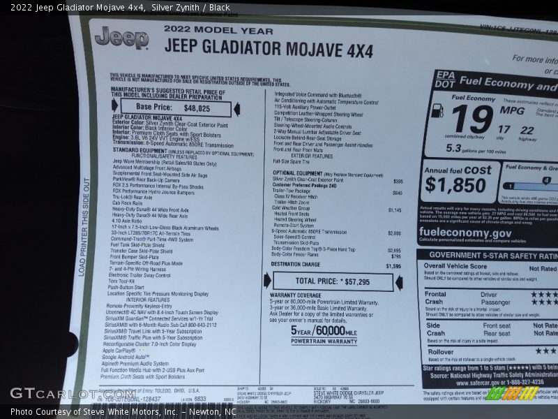 Silver Zynith / Black 2022 Jeep Gladiator Mojave 4x4