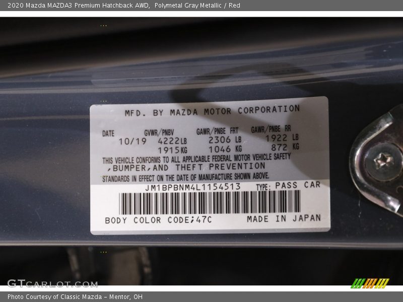 Polymetal Gray Metallic / Red 2020 Mazda MAZDA3 Premium Hatchback AWD