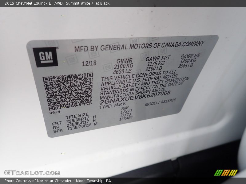 Summit White / Jet Black 2019 Chevrolet Equinox LT AWD
