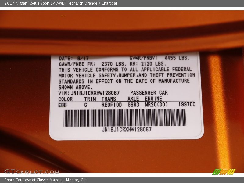 Monarch Orange / Charcoal 2017 Nissan Rogue Sport SV AWD