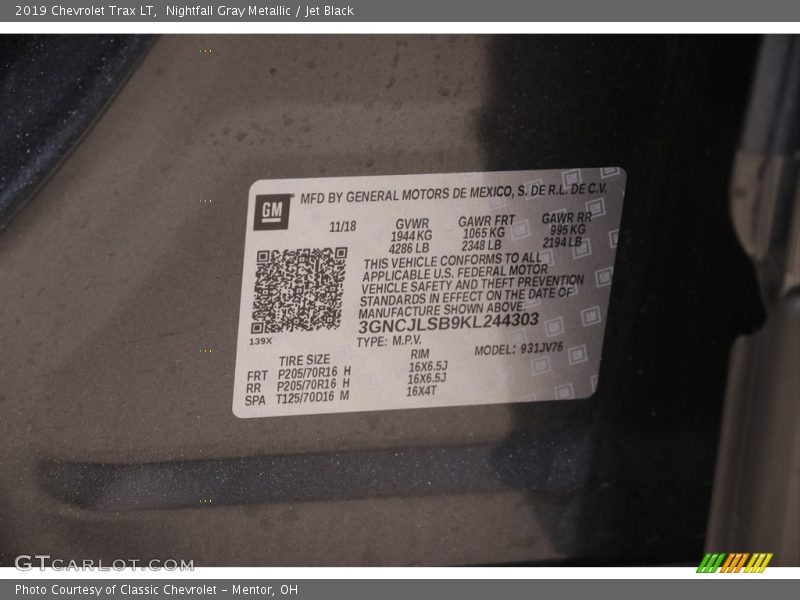 Nightfall Gray Metallic / Jet Black 2019 Chevrolet Trax LT