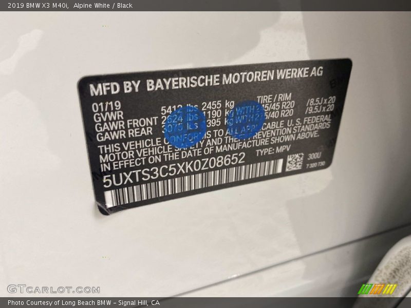 Alpine White / Black 2019 BMW X3 M40i