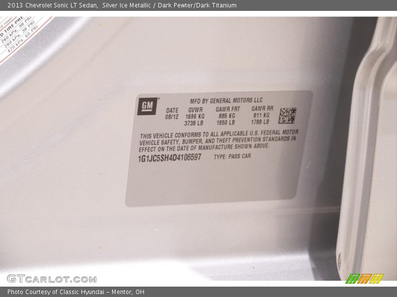Silver Ice Metallic / Dark Pewter/Dark Titanium 2013 Chevrolet Sonic LT Sedan