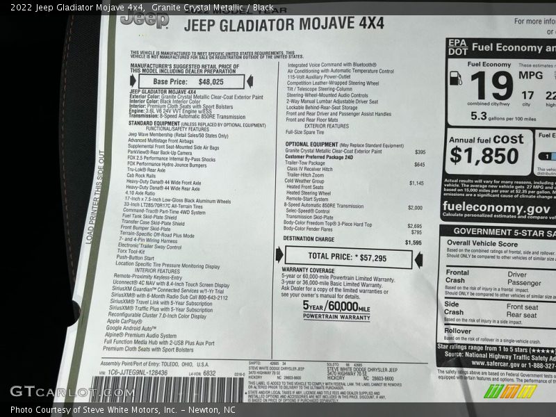  2022 Gladiator Mojave 4x4 Window Sticker