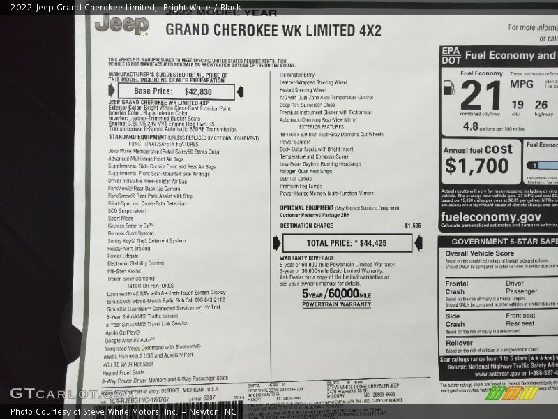  2022 Grand Cherokee Limited Window Sticker