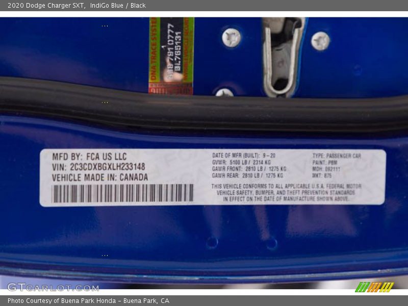 IndiGo Blue / Black 2020 Dodge Charger SXT