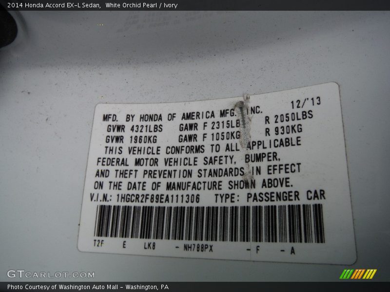 White Orchid Pearl / Ivory 2014 Honda Accord EX-L Sedan